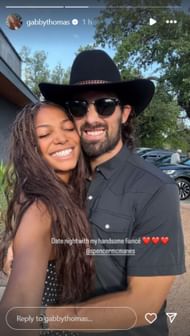 Gabby Thomas shares a selfie with her fiancé on a date; Instagram - @gabbythomas